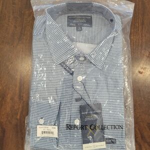 Report Collection Men's Navy and White Checkered Shirt